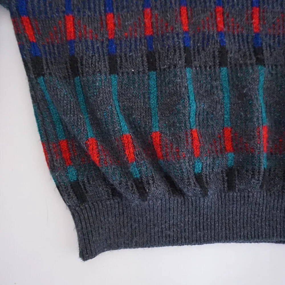 Vintage '80S Jantzen Gray 3D Biggie Eclectic Cosby Coogi Chunky Knit Sweater XL - Picture 6 of 9